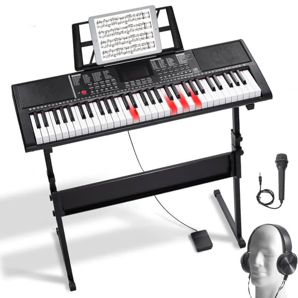 Digitalt piano 61 tangenter, bärbar elektronisk keyboard med justerbart stativ, perfekt för musikälskare och studenter.
