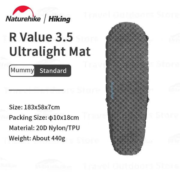 Selvoppustelig måtte, Termisk Isolering, Ultralight, Mummy-Black-Standard