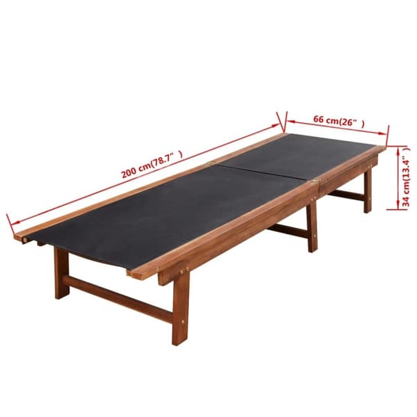 vidaXL Solsängar 2 st med bord massivt akaciaträ och textilene