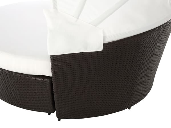 Trädgårdssats med Soffbord av Brun Konstrotting med Vita Kuddar och och Vit Baldakin Väderbeständig