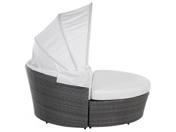 Trädgårdsmöbelset med Soffbord av Grå Konstrotting med Vita Kuddar och och Vit Baldakin Väderbeständig