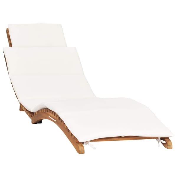 vidaXL Sammenleggbar solseng med kremhvit pute heltre teak