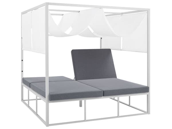 Solsäng Vit och Grå Aluminium Ram med Sänghimmel Polyester Tyg Dynor Trädgårdssäng