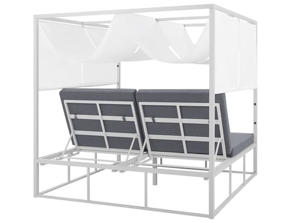 Solsäng Vit och Grå Aluminium Ram med Sänghimmel Polyester Tyg Dynor Trädgårdssäng