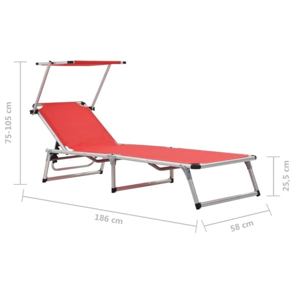 vidaXL 312459  Folding Sun Loungers with Roof 2 pcs Aluminium&Textilene Red