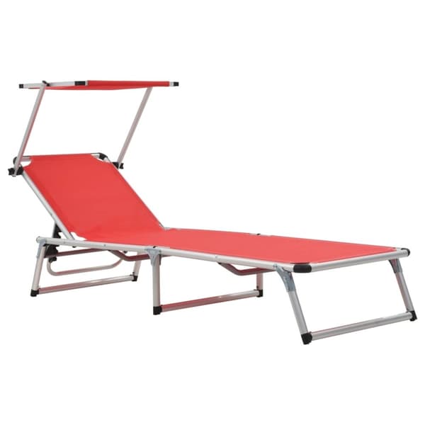 vidaXL 312459 Folding Sun Loungers with Roof 2 pcs Aluminium&Textilene Red