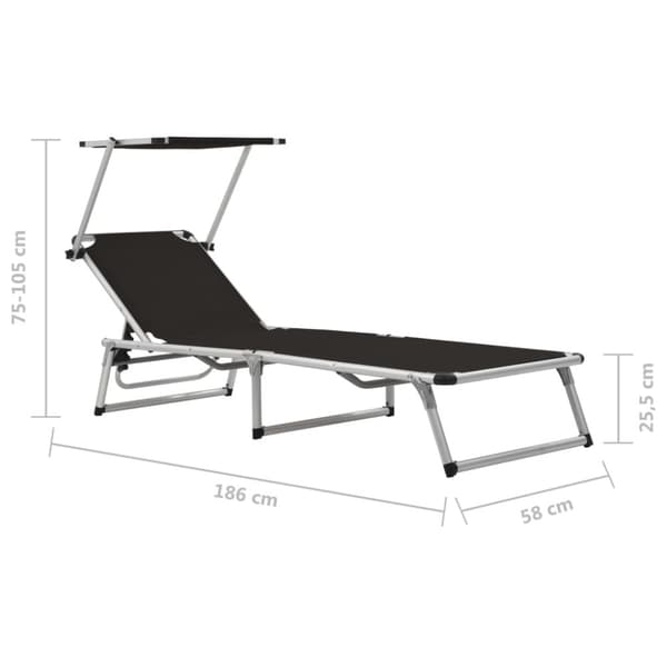 vidaXL foldbare liggestole m. baldakin 2 stk. aluminium textilene sort