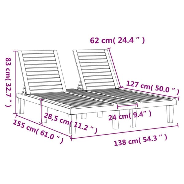 vidaXL Solsäng dubbel svart 155x138x83 cm polypropylen