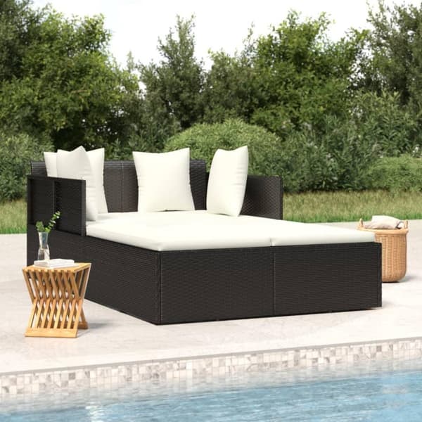 vidaXL solseng med hynder 182x118x63 cm polyrattan sort