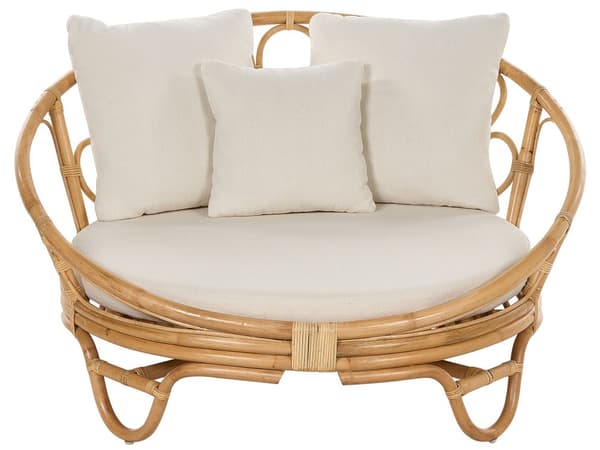 Dagbädd för Trädgården Naturlig Rotting med 3 Beige Dynor Väderbeständig Boho Traditionell Uteplats
