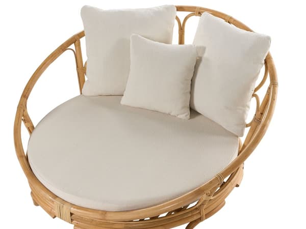 Dagbädd för Trädgården Naturlig Rotting med 3 Beige Dynor Väderbeständig Boho Traditionell Uteplats