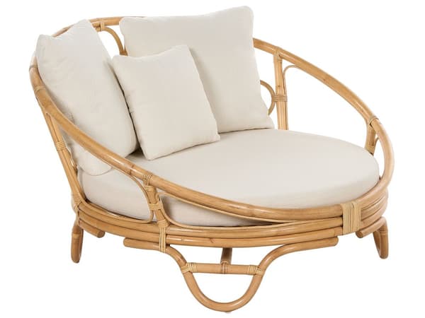 Dagbädd för Trädgården Naturlig Rotting med 3 Beige Dynor Väderbeständig Boho Traditionell Uteplats