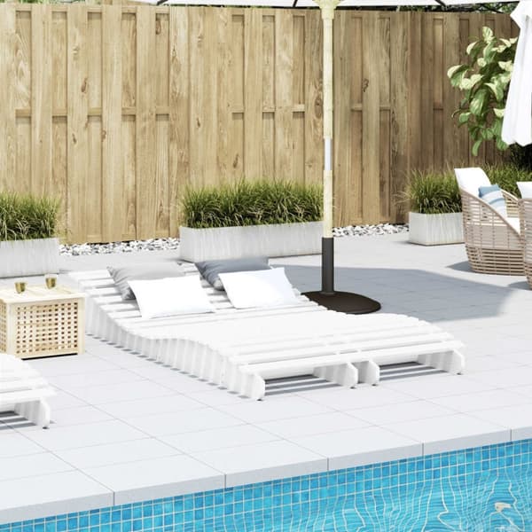 vidaXL Solsenger 2 stk hvit 205x60x31,5 cm heltre furu