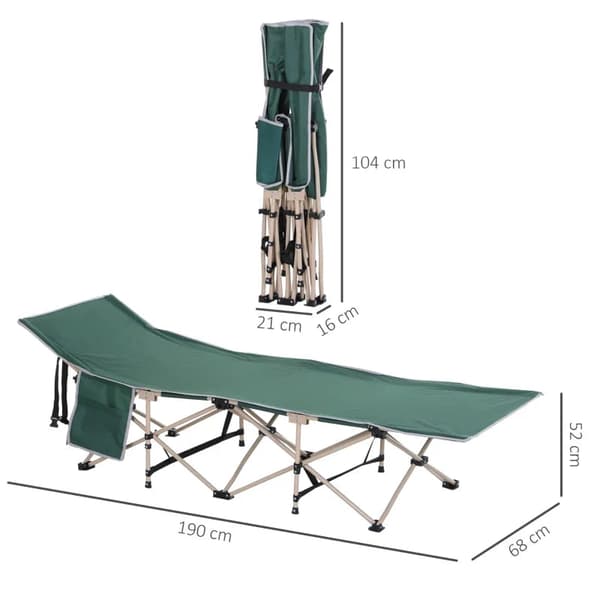 Rootz Camp Bed - Sammenfoldelig campingseng - Militær soveseng - Vejrbestandig - Inkluderer mulepose - Grøn + Beige - 190cm x 68cm x 52cm