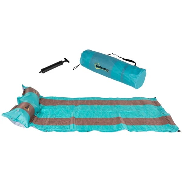 Rootz Camping Mat - Resväska - Camping Mat - Pump - Självuppblåsande - Lätt - Vattenavvisande - Plast-skum - Blått kaffe - 192L x 135W x 3H cm