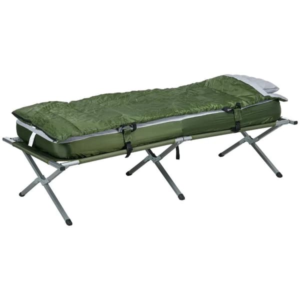 Rootz Campingseng - Campingseng - Luftmadras - Sovepose - 5-delt sæt - Inklusiv transporttaske - Grøn - 193 x 86 x 43/63 cm