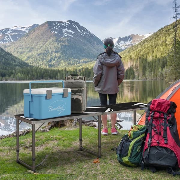 Rootz Campingbord - Sammenklappelig - Letvægtshøjde - Justerbar aluminiumsramme - Aluminium - MDF - Sort - 240 x 60 x 54/62/70 cm