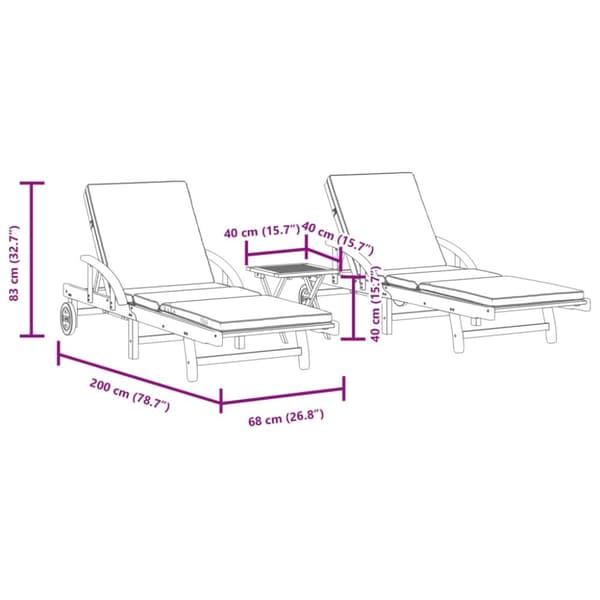 vidaXL Solsenger 2 stk med bord heltre akasie