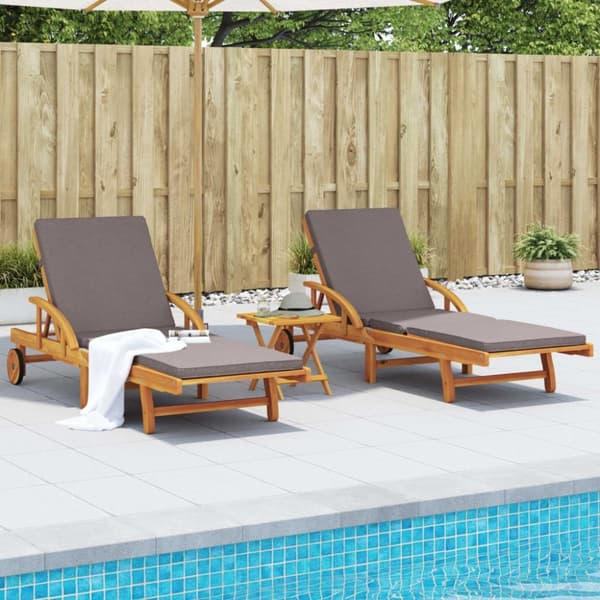 vidaXL Aurinkotuolit 2 kpl pehmusteella 200x68x83 cm täysi akasiapuu