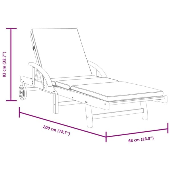 vidaXL Solstolar 2 st med kuddar 200x68x83 cm massivt akaciaträ