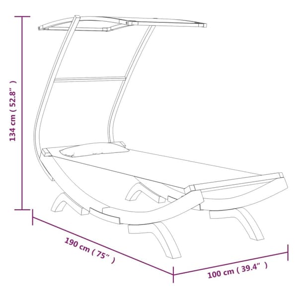 vidaXL Solsäng med tak 100x190x134 cm massivt böjträ antracit -  Utesängar
