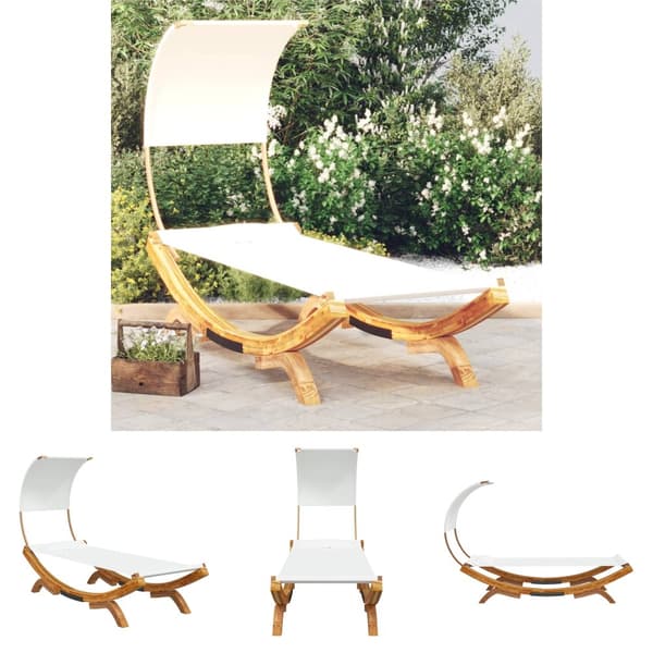 The Living Store Solsäng med tak 100x200x126 cm massivt böjträ gräddvit -  Utesängar
