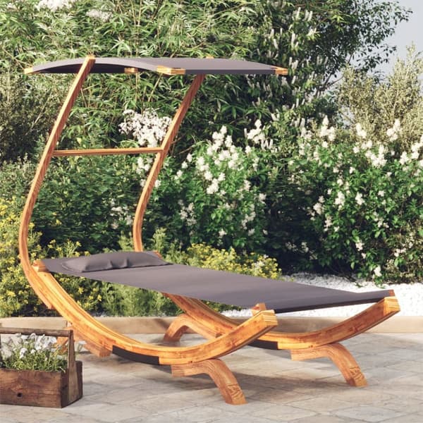 The Living Store Solsäng med tak 100x190x134 cm massivt böjträ antracit -  Utesängar