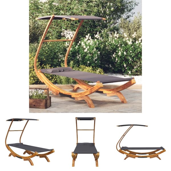 The Living Store Solsäng med tak 100x190x134 cm massivt böjträ antracit -  Utesängar