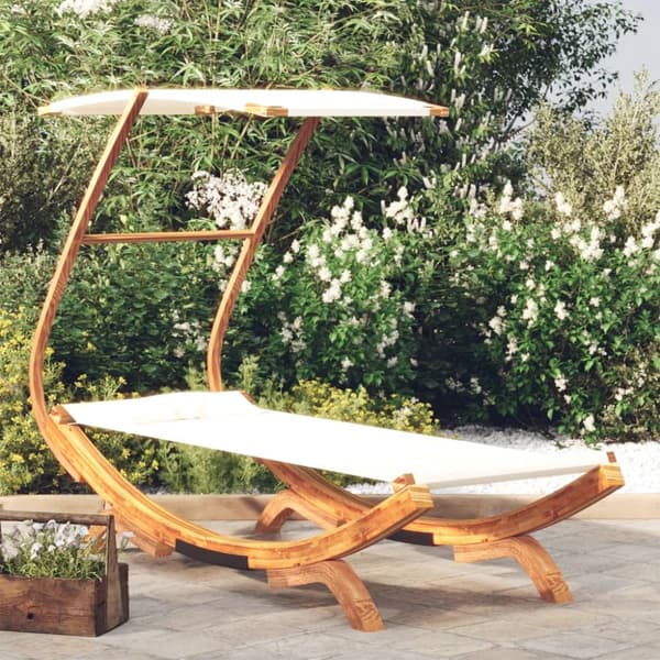 Havesenge - Living loungeseng med baldakin 100x190x134 cm bøjet træ cremefarvet