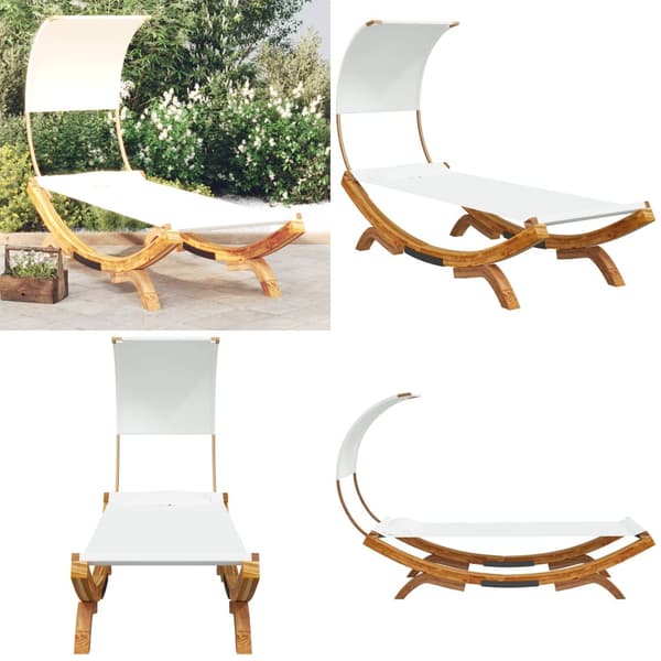 Loungeseng med baldakin 100x200x126 cm bøjet træ cremefarvet - Udendørs Loungeseng - Udendørs Loungesenge - Home & Living
