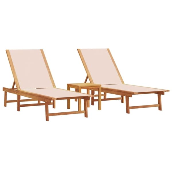 vidaXL liggestole 2 stk. med bord massivt akacietræ og textilene creme