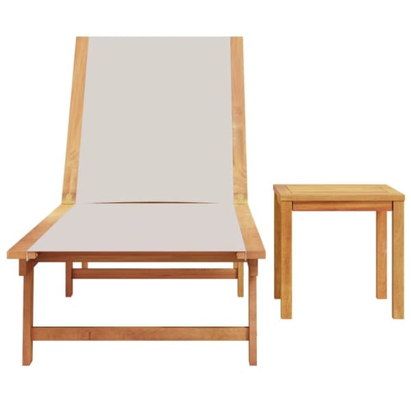 vidaXL Solsäng med bord grå massivt akaciaträ och textilene