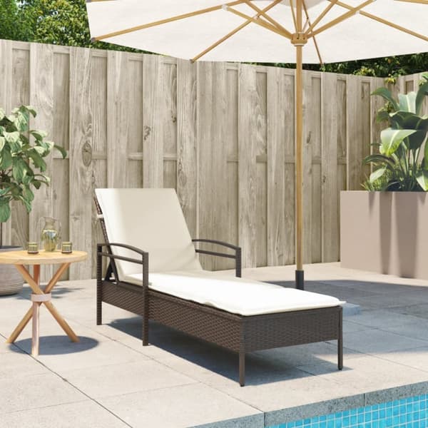 Solsäng med dyna brun 63x200x81 cm konstrotting