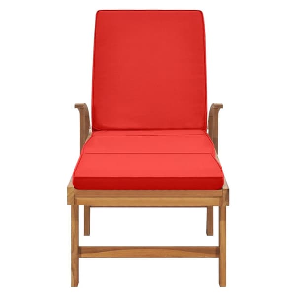 Solsäng med dyna massiv teak röd