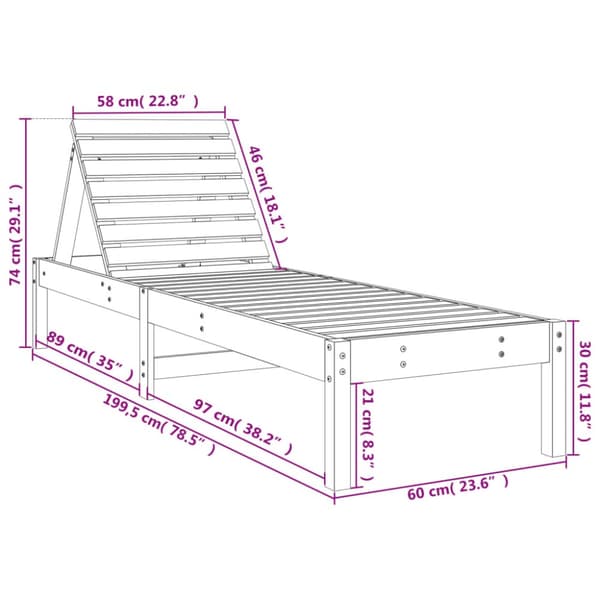 Solsängar 2 st 199,5x60x74 cm massivt douglasträ