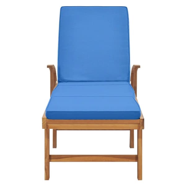 Solsäng med dyna massiv teak blå