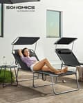 Miniatyrbillede 7 af 7: Lounger - strandbed - ekstra stor - med markise - 200 x 71 x 38 cm - sort
