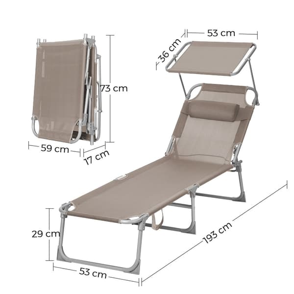 Lounge Bed - Lounge Bed - Med nakkestøtte, markise og justerbar ryglæn - Taupe