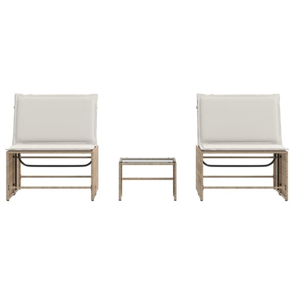 Solsängar 2 st med bord beige konstrotting