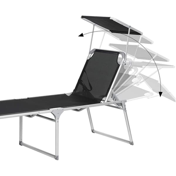 Lounger - Ekstra stor havestol - 65 x 200 x 48 cm - med solbaldakin og justerbar ryglæn - sort