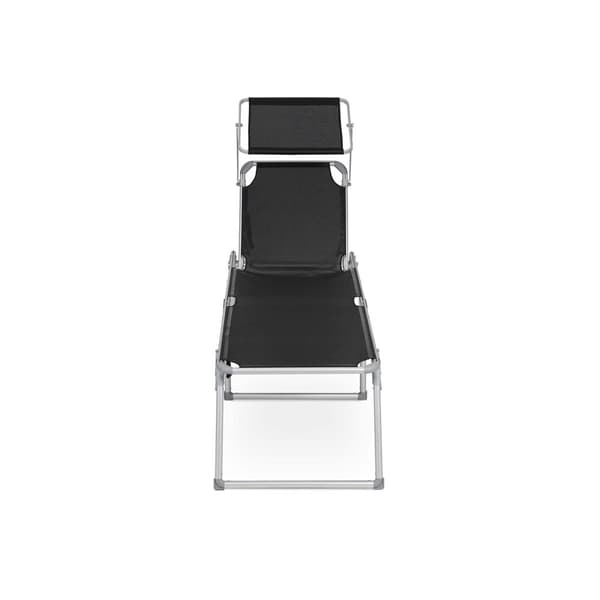 Lounger - Ekstra stor havestol - 65 x 200 x 48 cm - med solbaldakin og justerbar ryglæn - sort