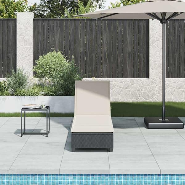 Solstol med dynor svart 55x200x25,5cm konstrotting