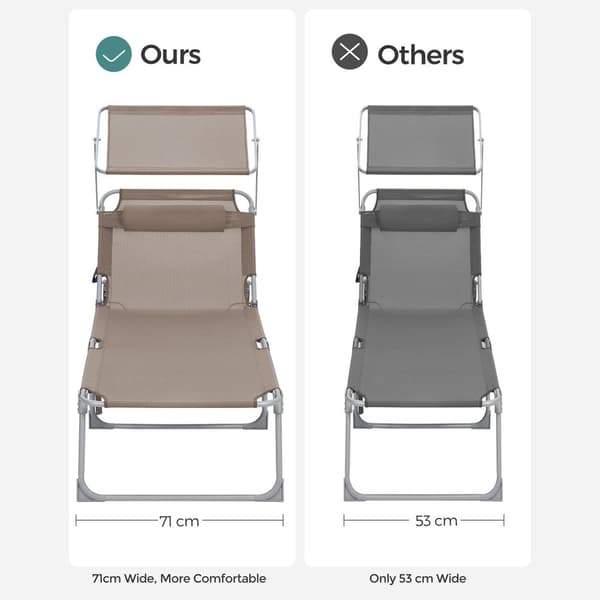 Solstenge - Loungebed - Strandbed - med pude og markise - Taupe
