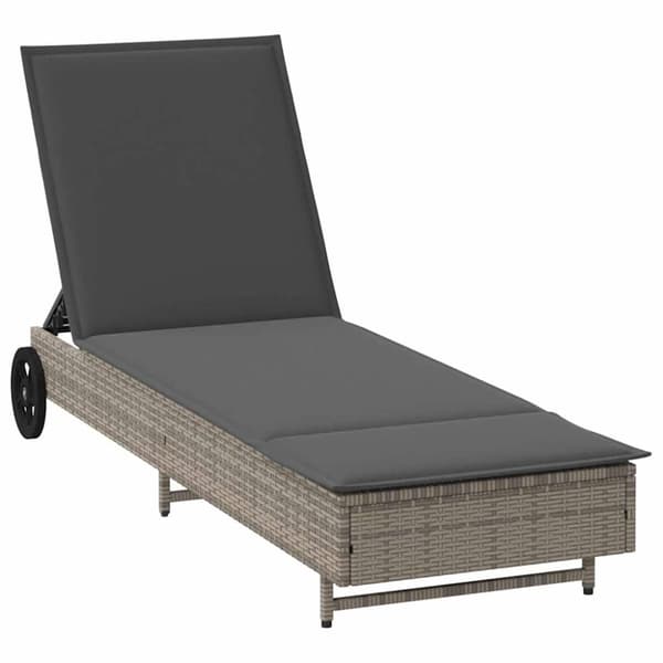 vidaXL liggestol med hjul og hynde polyrattan grå