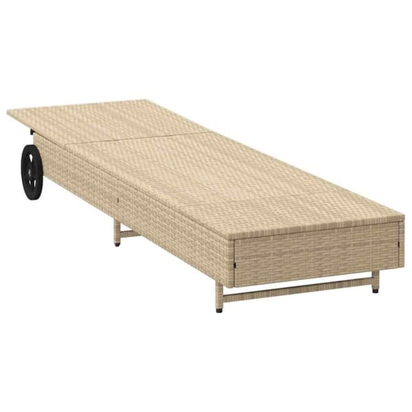 vidaXL liggestol med hjul og hynde polyrattan beige