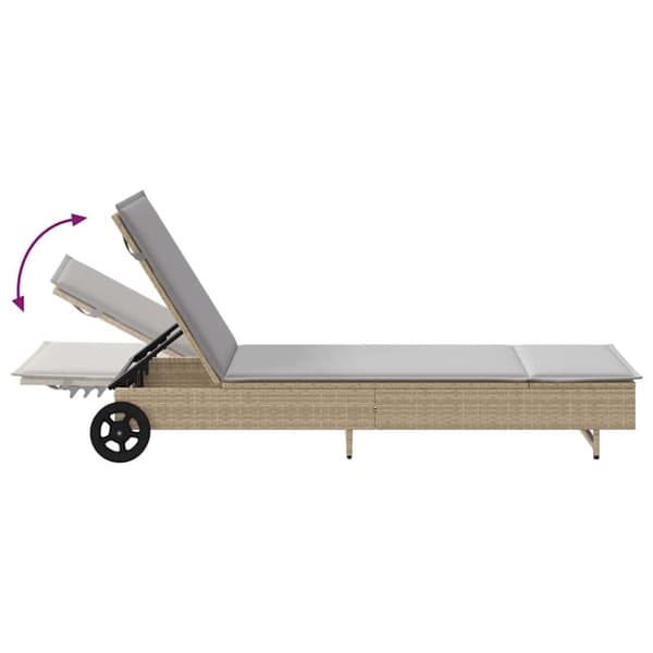 vidaXL liggestol med hjul og hynde polyrattan beige