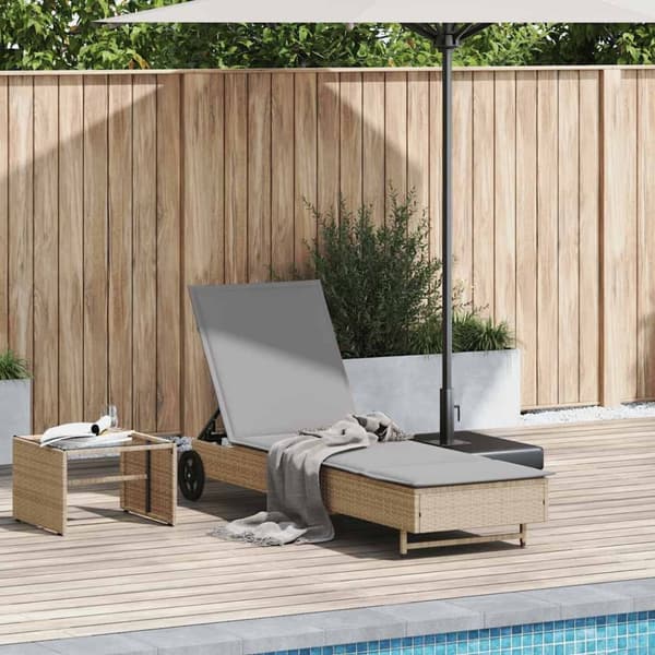 vidaXL liggestol med hjul og hynde polyrattan beige