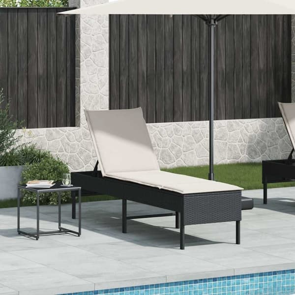 vidaXL liggestol med hynde 55x200x44 cm polyrattan sort