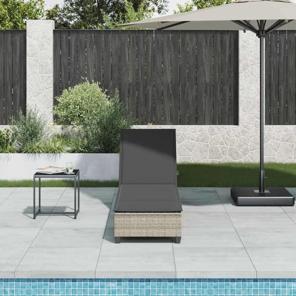 vidaXL liggestol med hynder 55x200x25,5 cm polyrattan lysegrå