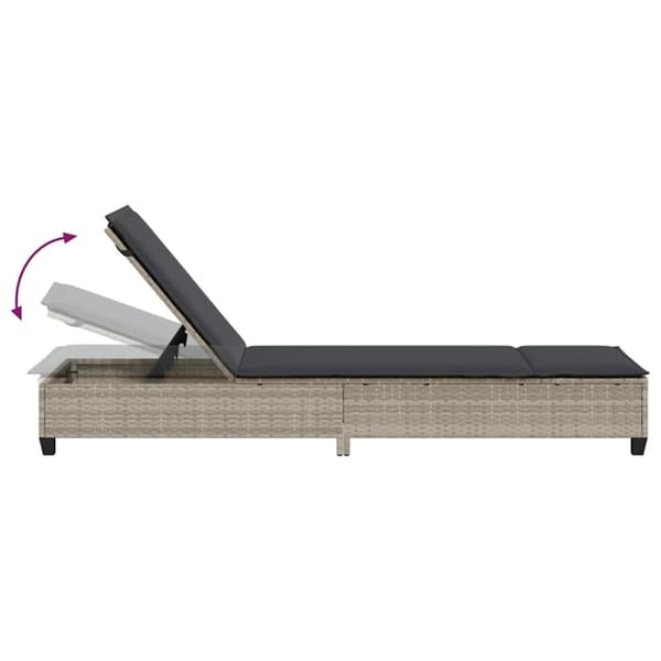 vidaXL liggestol med hynder 55x200x25,5 cm polyrattan lysegrå
